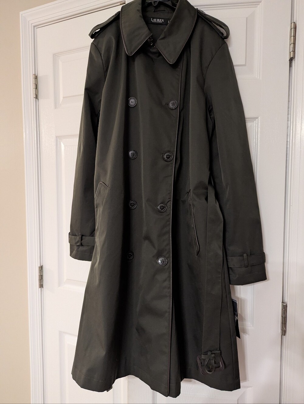 LAUREN Ralph Lauren Olive Green Double-Breasted Trench Coat